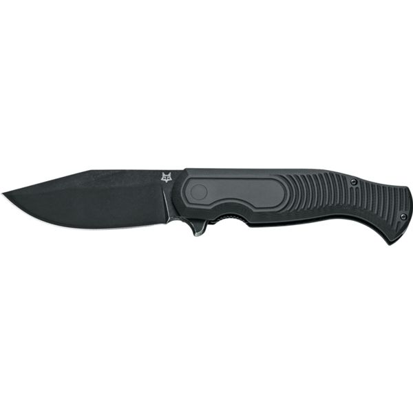 FOX EAST WOOD TIGER FOLD. KNIFE, STEEL D2 bld BLACK STONEWASHED, G10 BLACK hdl