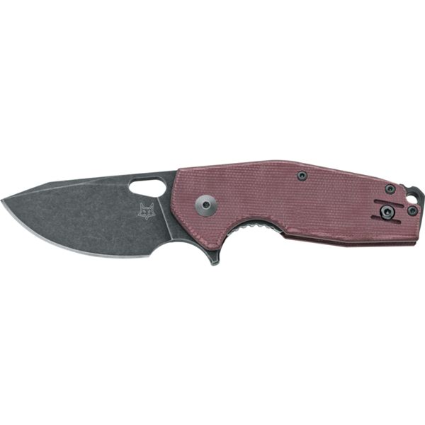 FOX/VOX SURU FOLD. KNIFE BURGUNDY CANVAS MICARTA hdl, M398 BLACK PVD STONE WASHED bld, WIRE CLIP