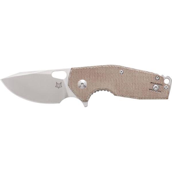 FOX/VOX SURU FOLD. KNIFE NATURAL CANVAS MICARTA hdl, M398SATIN FINISH bld, WIRE CLIP