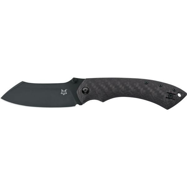 FOX/KAY MAX ROM PELICAN FOLD. KNIFE CARBON FIBER hdl, N690 BLACK CERAKOTE bld