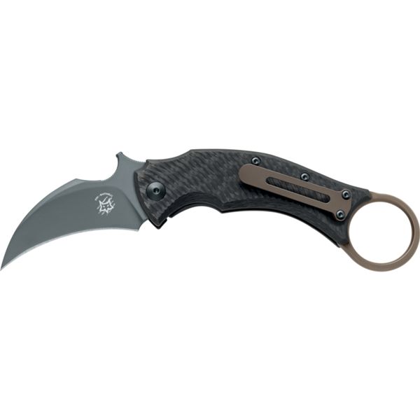 FOX/BASTINELLI BLACKBIRD FOLDING KNIFE S/S ELMAX PVD bld, BRONZE TIT.FRAME LOCK AND CF hdl