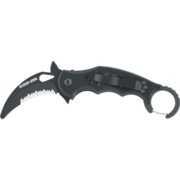 FOX MINI KARAMBIT, FOLD. KNIFE, LAWKS SYSTEM, bld N690 BLACK, hdl G10 BLACK