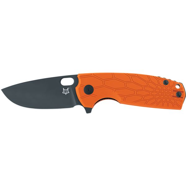 FOX/VOX CORE FOLD. KNIFE ORANGE FRN hdl, N690 BLACK CERAKOTE bld, BLACK SPACER