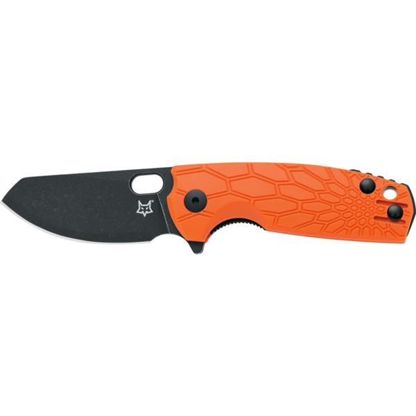 FOX/VOX BABY CORE FOLD. KNIFE ORANGE FRN hdl, N690DARK STONEWASHED bld, BLACK SPACER, BLACK CLIP AND