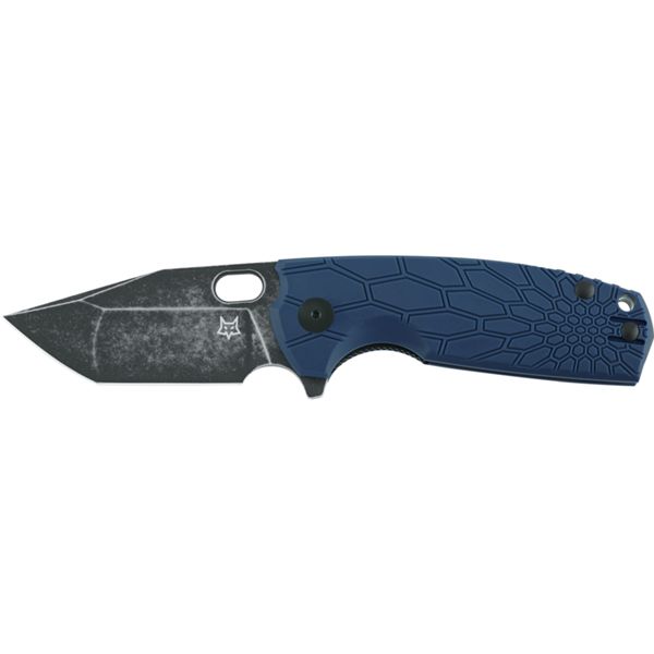 CORE TANTO, FOLDING KNIFE. N690CO TOP SHIELD STONE WASHED bld, BLUE FRN hdl