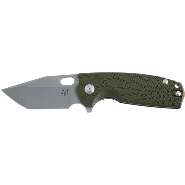 CORE TANTO, FOLDING KNIFE. N690CO ACID STONE WASHED bld, GREEN FRN hdl