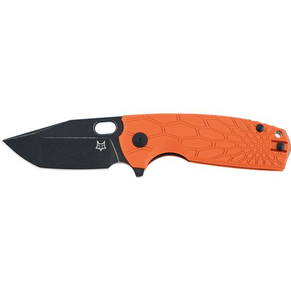 CORE TANTO, FOLDING KNIFE. N690CO TOP SHIELD STONE WASHED bld, ORANGE FRN hdl