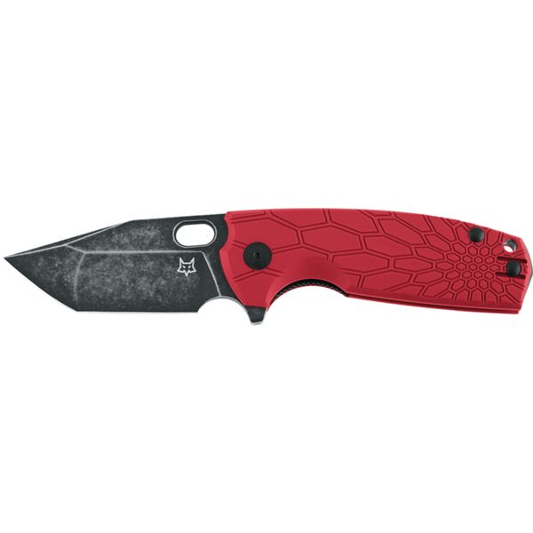 CORE TANTO, FOLDING KNIFE. N690CO TOP SHIELD STONE WASHED bld, RED FRN hdl