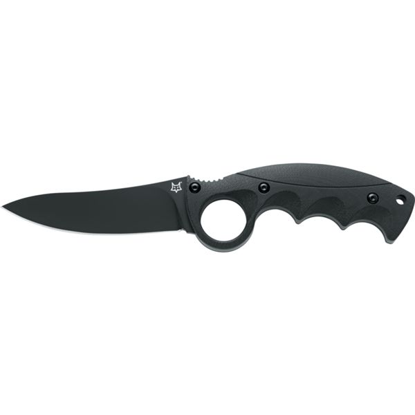 FOX/RUSS KOMMER ALASKAN HUNTER FIXED KNIFE BLACK G10 hdl, BLACK IDROGLIDER BECUT STEEL bld