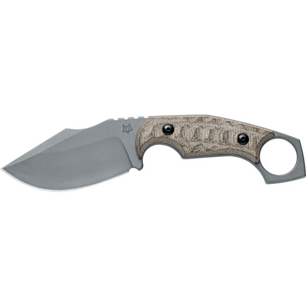 FOX KNIVES MONKEY THUMPER FIXED bld, S/S NIOLOX STONEWASHED bld, CANVAS MICARTA OD GREEN hdl