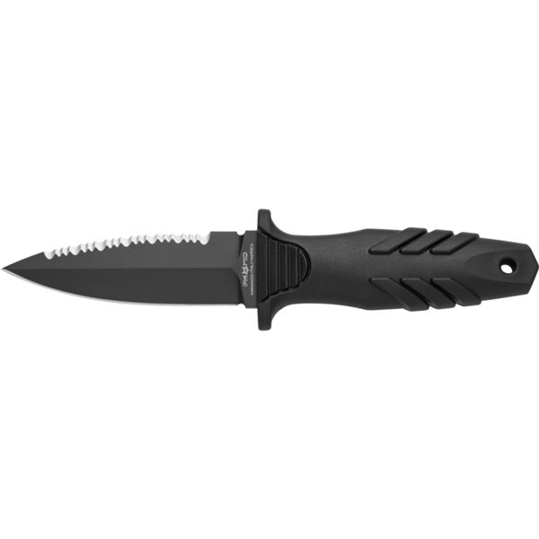 FOX KNIVES TACTICAL ELEMENTUM DAGGER S/S N690 bld SERRATED, BLACK NAYLON hdl