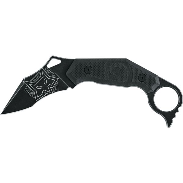 FOX MOA FIXED BLADE KNIFE N690 BLACK STONE WASHED bldBLACK G10 hdl w/ RING