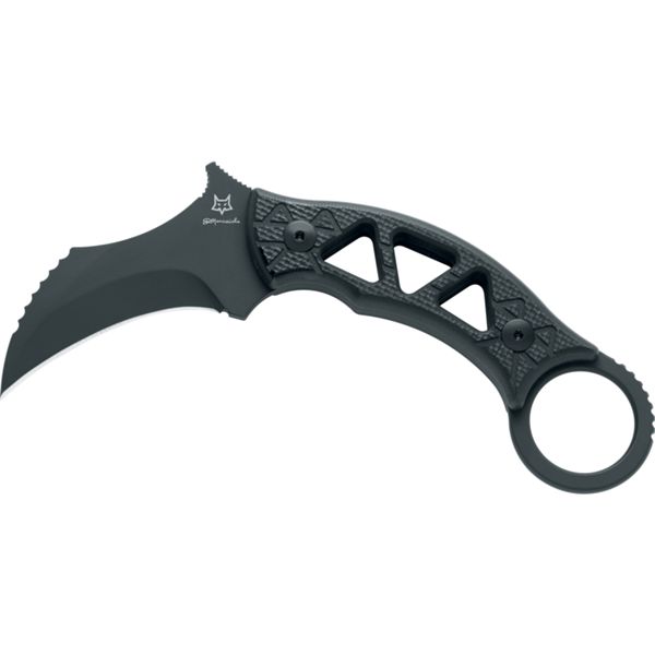 FOX/MARCAIDA FX 803 TRIBAL K KARAMBIT FIXED BLADE KNIFE, N690CO BLACK TOP SHIELD bld., G10 BLACK hdl.