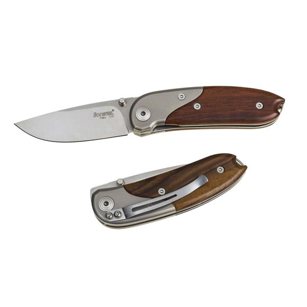 MINI - Santos wood hdl and titanium Bolster, D2 bld,w/clip