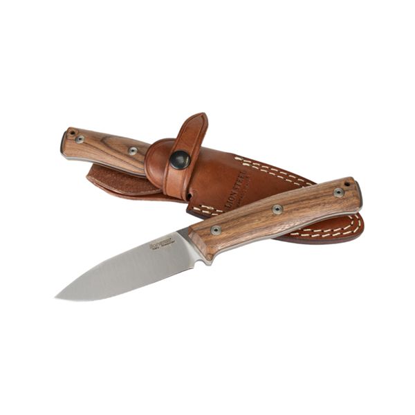 B35 - Fixed bld SLEIPNER satin Santos wood hdl, leather sheath