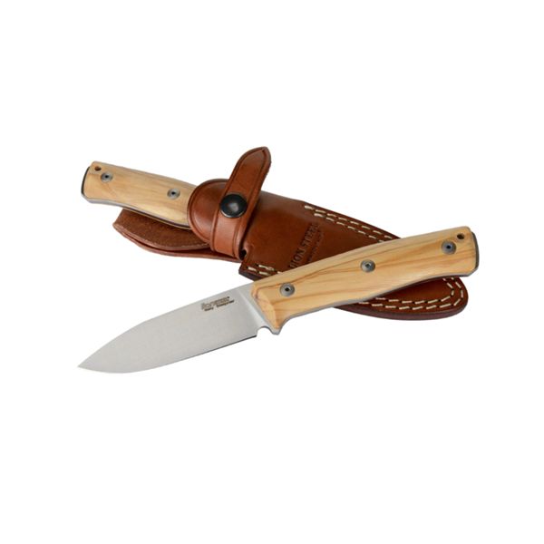 B35 - Fixed bld SLEIPNER satin Olive wood hdl, leather sheath