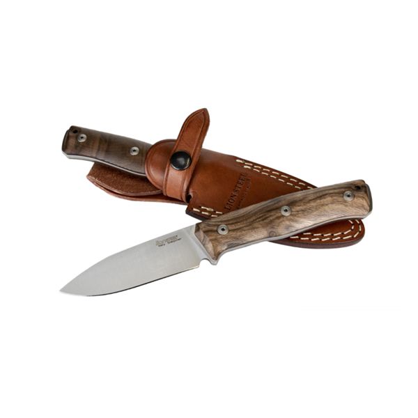 B35 - Fixed bld SLEIPNER satin Walnut wood hdl, leather sheath