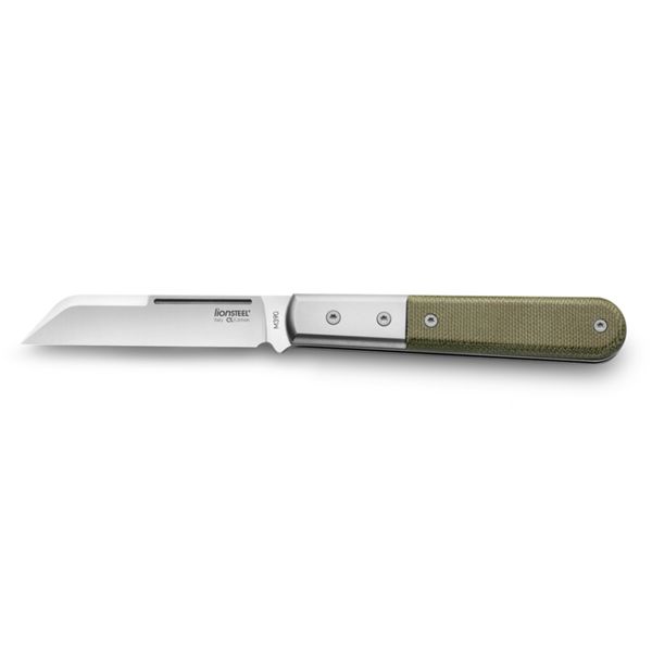 BARLOW - Sheepsfoot M390 blade, green Canvas Handle, Ti Bolster & liners