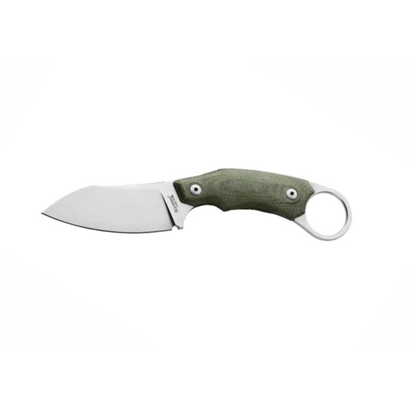 H1 - Fixed bld M390 STONEWASHED, Solid GREEEN CANVAS hdl, leather sheath, Skinner