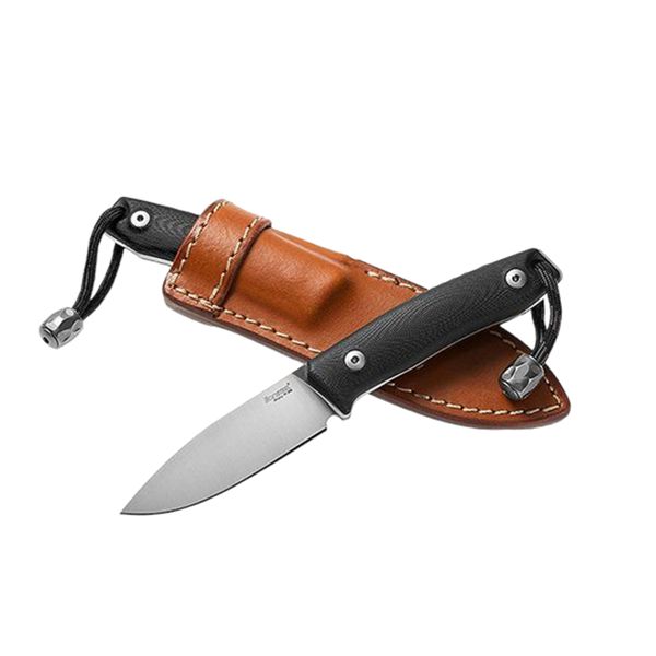 M1 - Fixed knife m390 bld Black G10 hdl, leather sheath, Ti Pearl