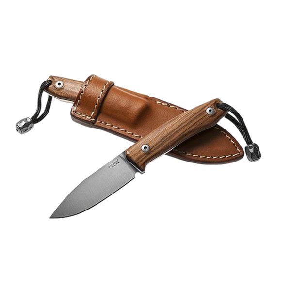 M1 - Fixed knife m390 bld Santos wood hdl, leather sheath, Ti Pearl