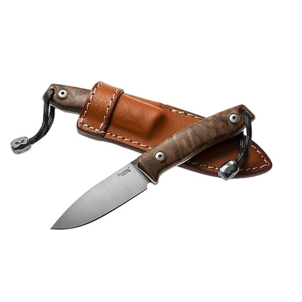 M1 - Fixed knife m390 bld Walnut hwood andle, leather sheath, Ti Pearl