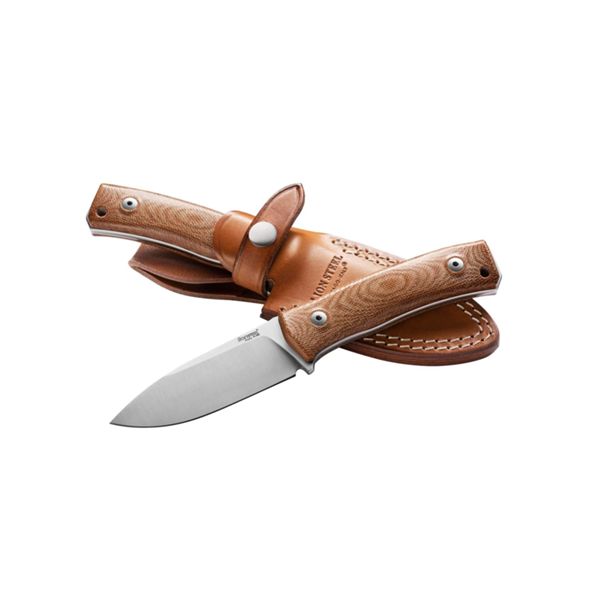 M4 - Fixed bld M390 satin Natural CANVAS hdl, leather sheath