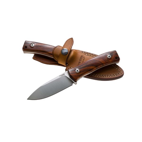 M4 - Fixed bld M390 satin Santos wood hdl, leather sheath