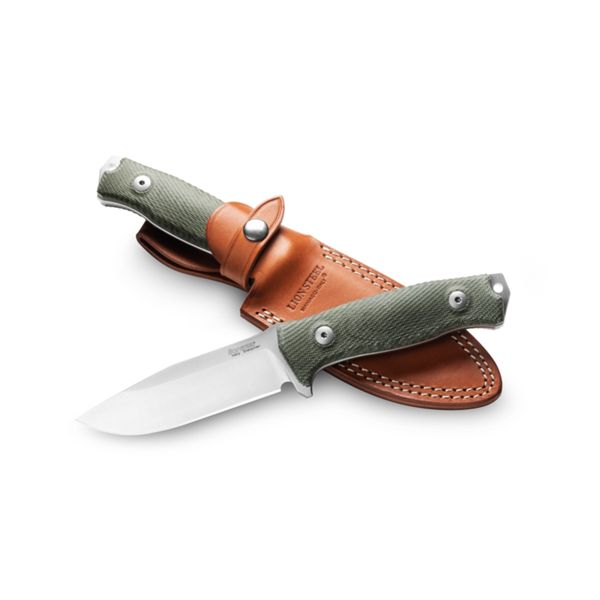 M5 - Fixed knife knife SLEIPNER bld GREEN CANVAS hdl, leather sheath