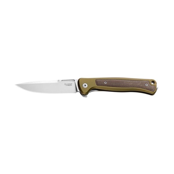 SKINNY - Solid GREEN Aluminum knife, MagnaCut blade STONE WASHED, Green Canvas inlay