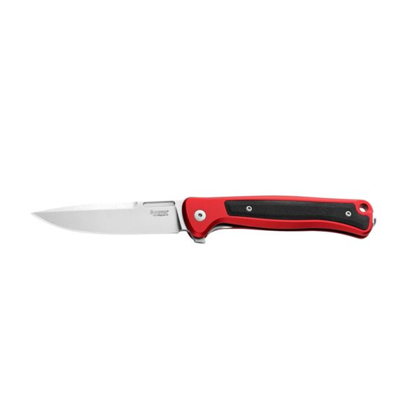 SKINNY - Solid RED Aluminum knife, MagnaCut blade STONE WASHED, Black Canvas inlay