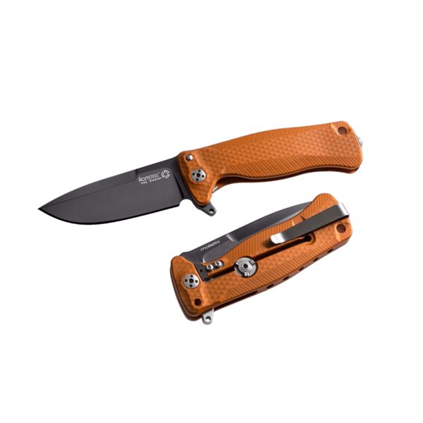 SR22 - FLIPPER ORANGE Aluminum knife, RotoBlock, Chemical Black bld Sleipner