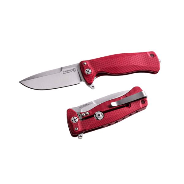 SR22 - FLIPPER RED Aluminum knife, RotoBlock, satin finish bld Sleipner