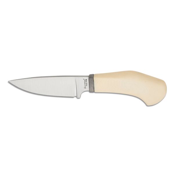 WILLY - Fixed knife m390 blade WHITE Micarta handle, Ti guard, leather sheath