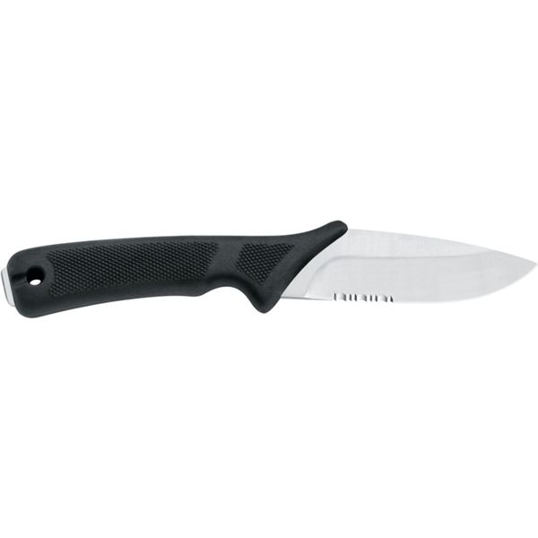 OUTDOOR KNIFE 625, S/S bld, PLASTIC hdl: BLK, +LEATHER SHEATH BLK