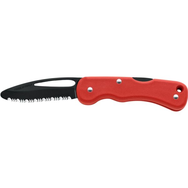 RESCUE FOLD. KNIFE 697, S/S BLK PTFE bld, PLASTIC hdl: RED