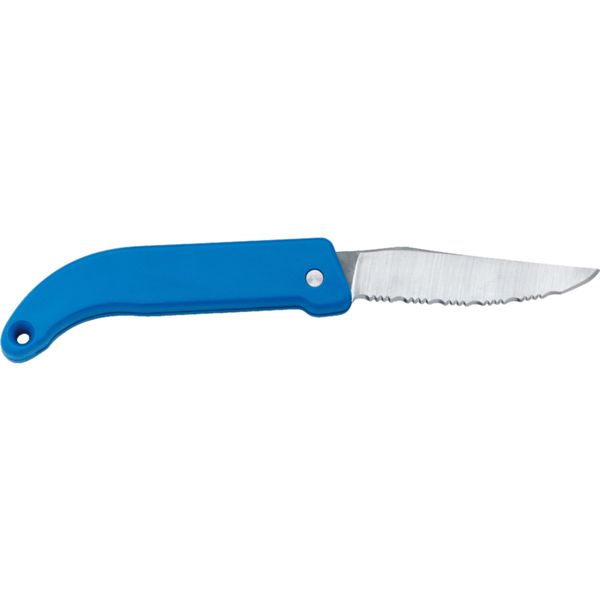 OUTDOOR FOLDING KNIFE, S/S bld w/SAW, CM 17,5, PLASTIC hdl: BLU