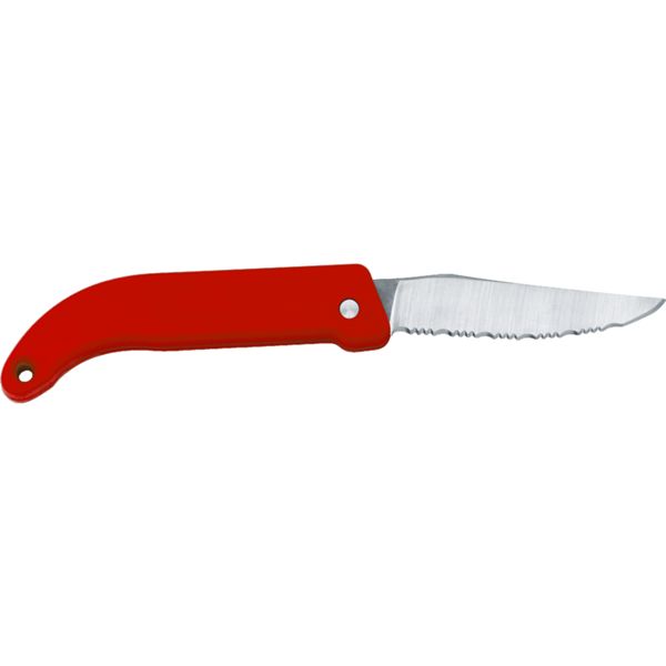 OUTDOOR FOLDING KNIFE, S/S bld w/SAW, CM 17,5, PLASTIC hdl: RED