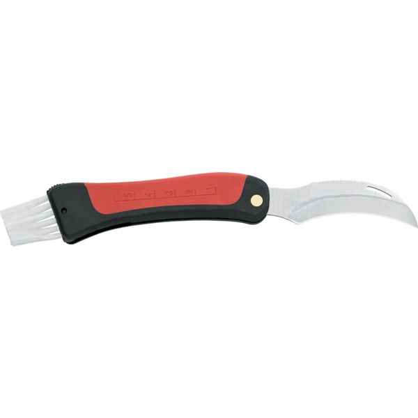 OUTDOOR FOLDING KNIFE A460, MUSHROOMS, S/S bld, PLASTIC hdl: BLK/RED