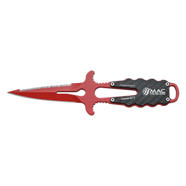 DIVING KNIFE APNEA, S/S bld 9 CM w/RED PTFE COATING, S/S hdl w/CARBON FIBER INSERTS, +SHEATH