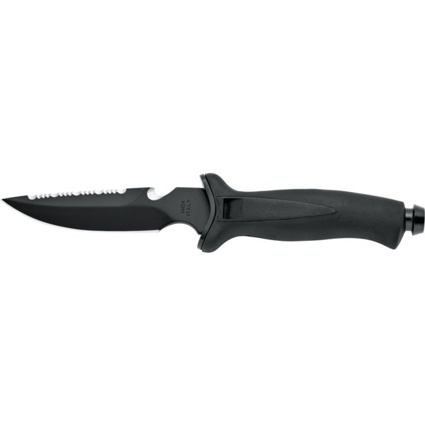 DIVING KNIFE AQUATYS, S/S BLK PTFE bld 12 CM, PLASTIC hdl: BLK/BLK, +SHEATH