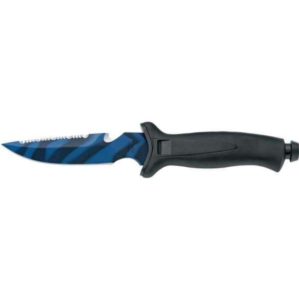 DIVING KNIFE AQUATYS, S/S BLU CAMO PTFE bld 12 CM, PLASTIC hdl: BLK/BLK, +SHEATH