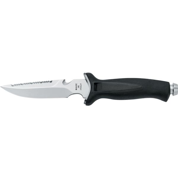 DIVING KNIFE AQUATYS, AISI 304 S/S bld 12 CM, PLASTIC hdl: BLK/BLK, +SHEATH