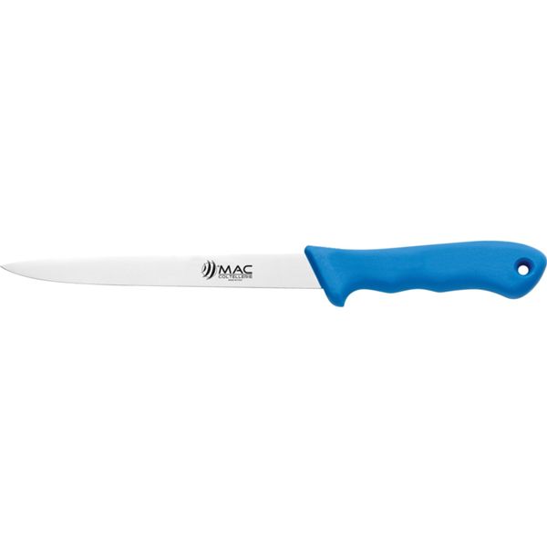 FISHING KNIFE, FILLETING, S/S bld 18 CM, PLASTIC hdl: BLU, +SHEATH