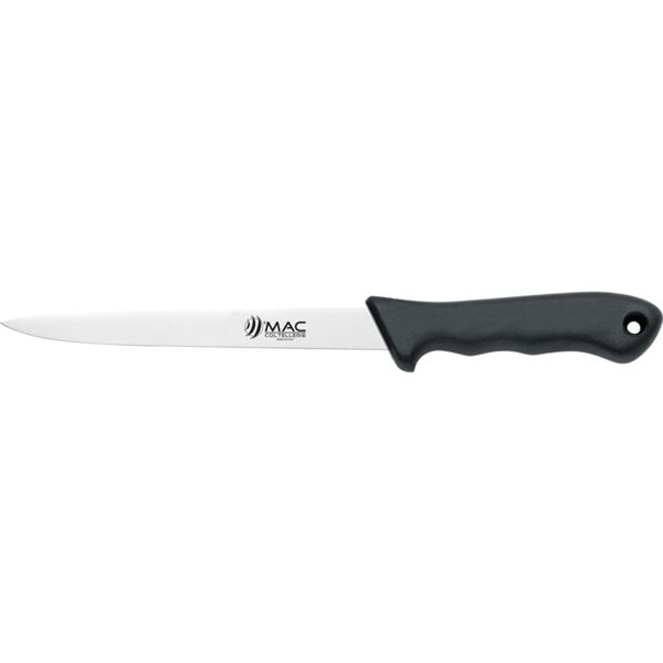 FISHING KNIFE, FILLETING, S/S bld 18 CM, PLASTIC hdl: BLK, +SHEATH