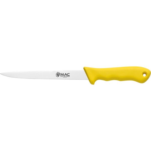 FISHING KNIFE, FILLETING, S/S bld 18 CM, PLASTIC hdl: YEL, +SHEATH