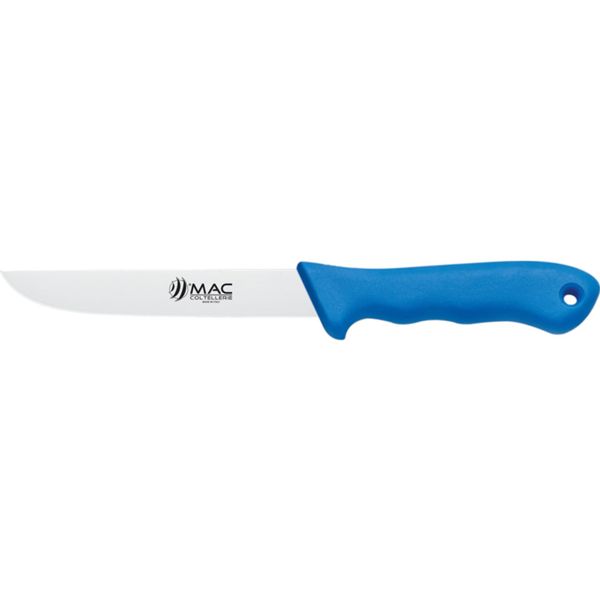 FISHING KNIFE, FILLETING, S/S bld 15 CM, WIDE, PLASTIC hdl: BLU, +SHEATH