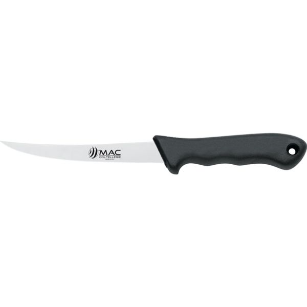 FISHING KNIFE, FILLETING, S/S bld 15 CM, CURVED, PLASTIC hdl: BLK, +SHEATH