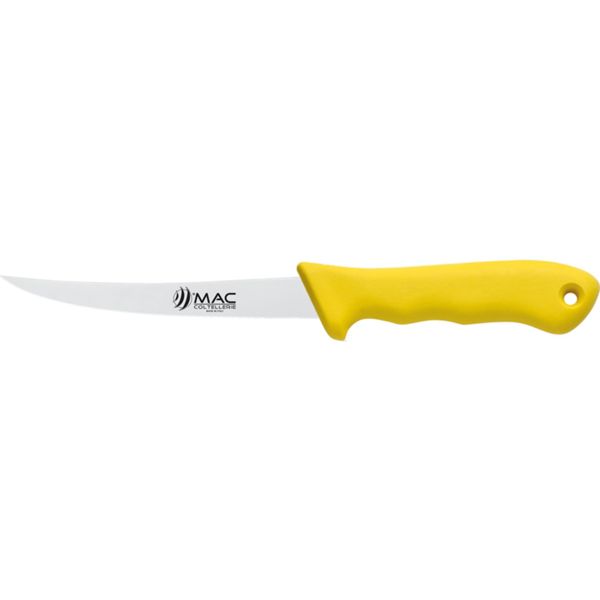 FISHING KNIFE, FILLETING, S/S bld 15 CM, CURVED, PLASTIC hdl: YEL, +SHEATH