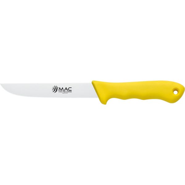 FISHING KNIFE, FILLETING, S/S bld 15 CM, WIDE, PLASTIC hdl: YEL, +SHEATH